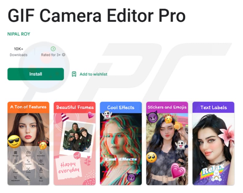 Esempi di app trojanizzate (Beauty Slimming Photo Editor e GIF Camera Editor Pro) utilizzate per distribuire Fleckpe