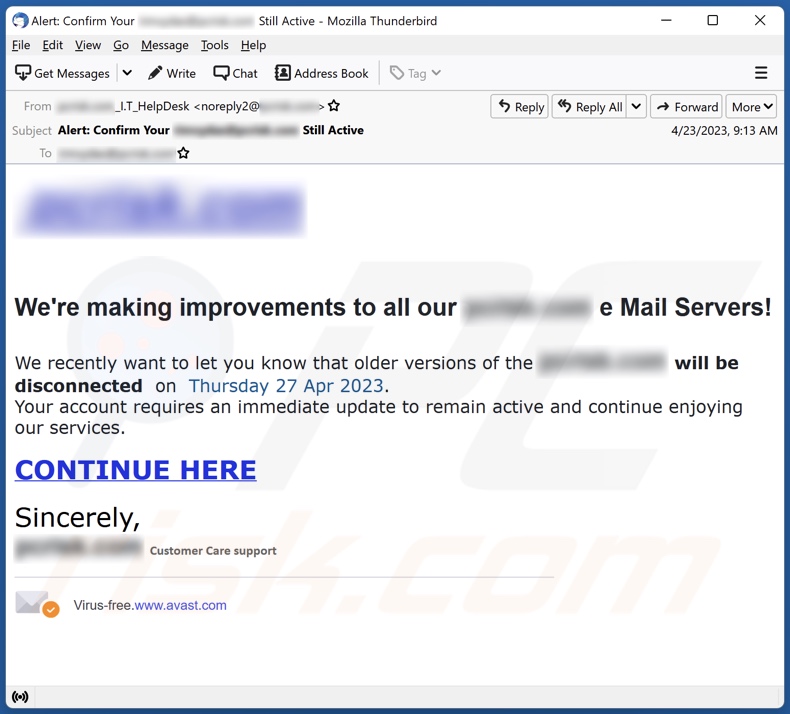 Improvements To All Our e Mail Servers campagna di posta indesiderata