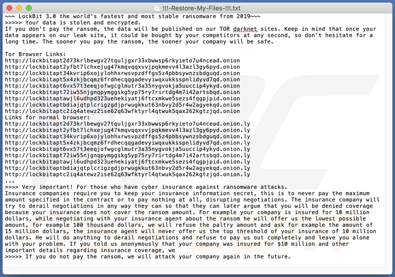 Schermata della richiesta di riscatto di LockBit ransomware (