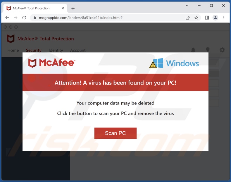 McAfee - A Virus Has Been Found On Your PC! truffa