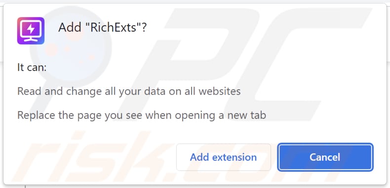 Autorizzazioni richieste dal dirottatore del browser RichExts