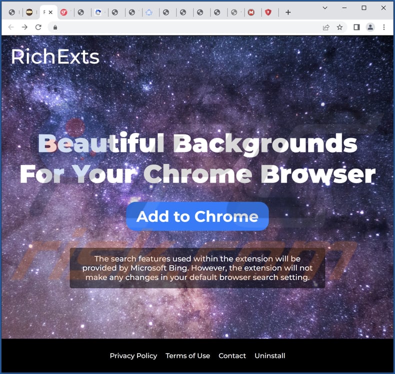 Sito Web che promuove il dirottatore del browser RichExts