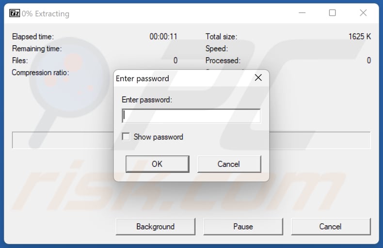SFX protetto da password con malware Self-Extracting Archive (SFX) generato utilizzando 7zip