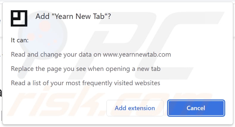Autorizzazioni richieste dal dirottatore del browser Yearn New Tab