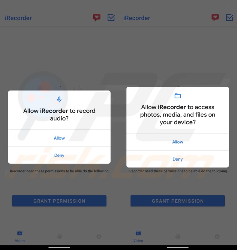 Autorizzazioni richieste dall'app iRecorder – Screen Recorder