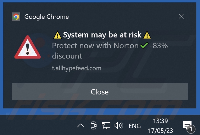 Screenshot di una notifica/annuncio visualizzato dal sito web allhypefeed[.]com