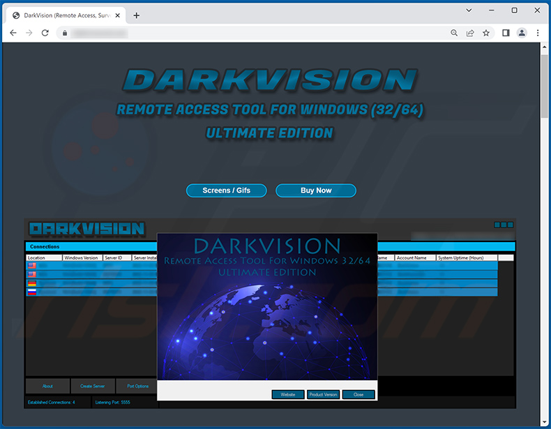 Sito Web utilizzato per promuovere DarkVision RAT