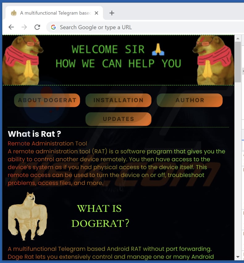 Sito web che promuove DogeRAT