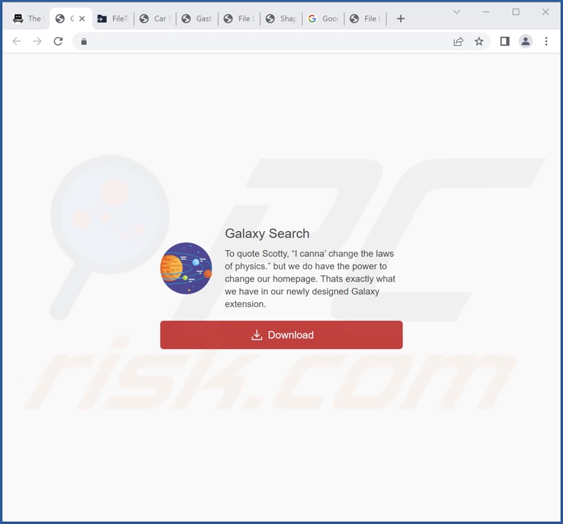 Sito Web che promuove il dirottatore del browser Galaxy Search