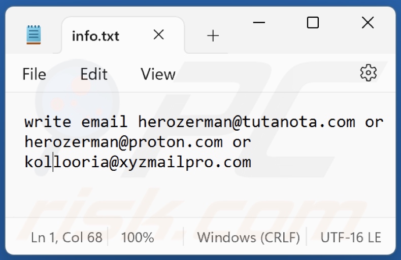 Screenshot del file di testo del ransomware H3r (