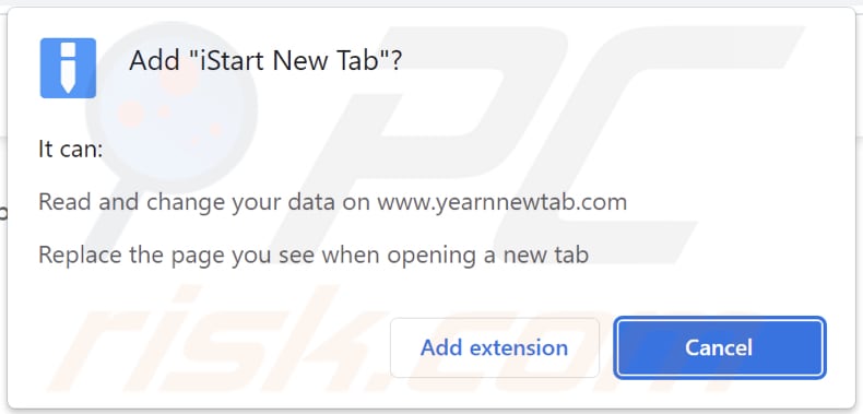 Autorizzazioni richieste dal dirottatore del browser iStart New Tab