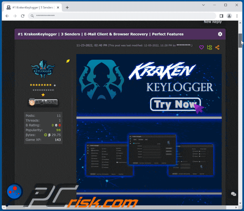 Kraken promosso su un forum di hacker (GIF)