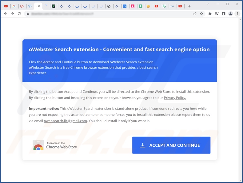 Sito Web ingannevole che promuove il dirottatore del browser oWebster Search