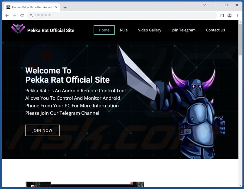 Screenshot della pagina utilizzata per promuovere Pekka RAT
