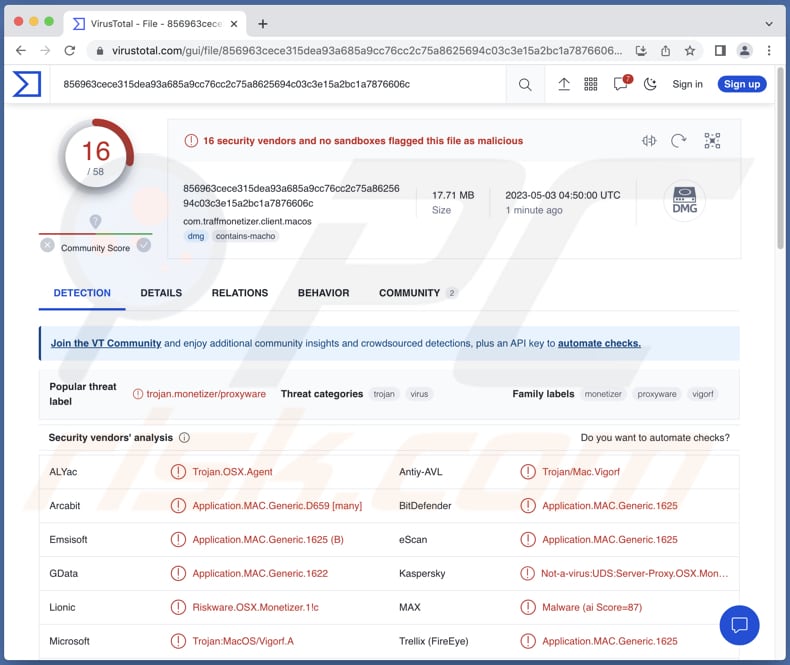 Applicazione indesiderata TrafficStealer