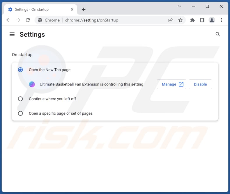 Rimozione di search.basketball-fan.com dalla homepage di Google Chrome