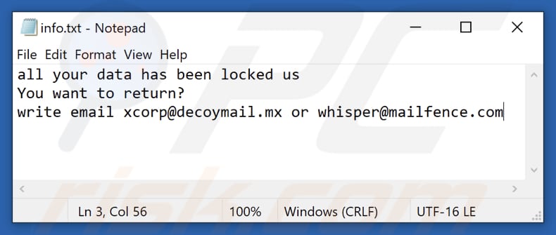 Screenshot del file di testo di xCor (