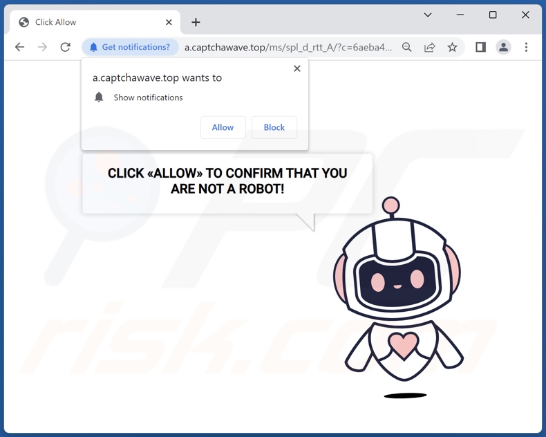 captchawave[.]top reindirizzamenti pop-up