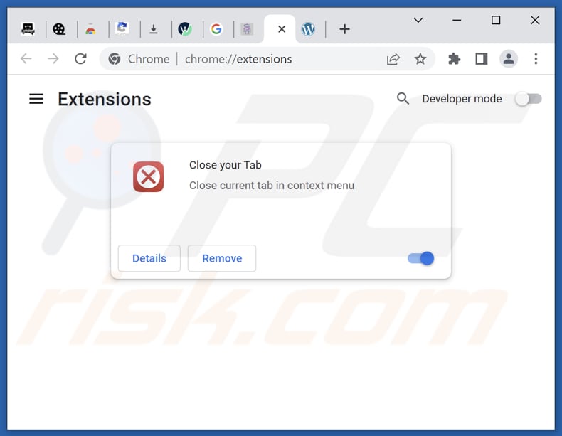 Rimozione di Close your Tab adware da Google Chrome step 2