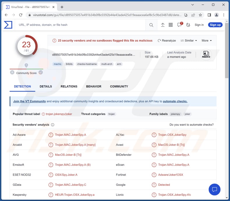Applicazione indesiderata JokerSpy