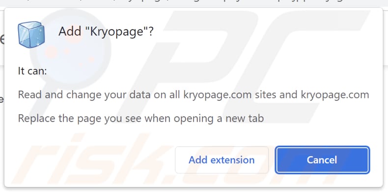 Autorizzazioni richieste dal dirottatore del browser Kryopage