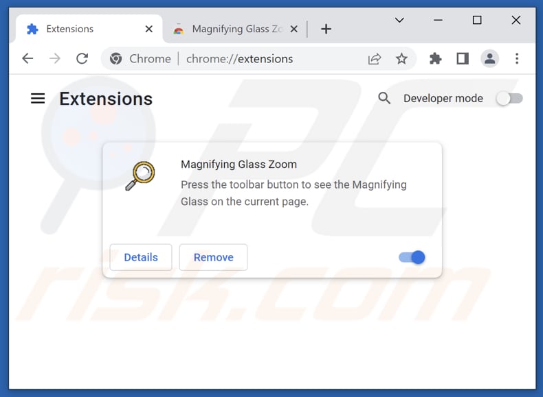 Rimozione di Magnifying Glass Zoom adware da Google Chrome step 2