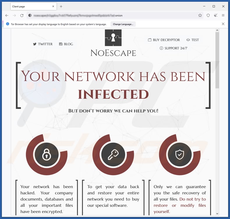 Sito Web Tor del ransomware NoEscape