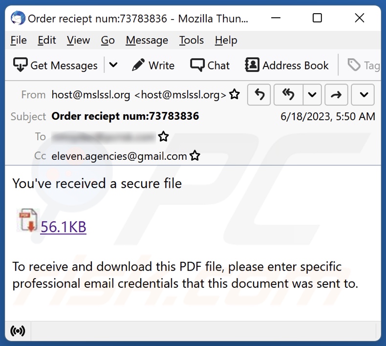 You've Received A Secure File campagna di posta indesiderata