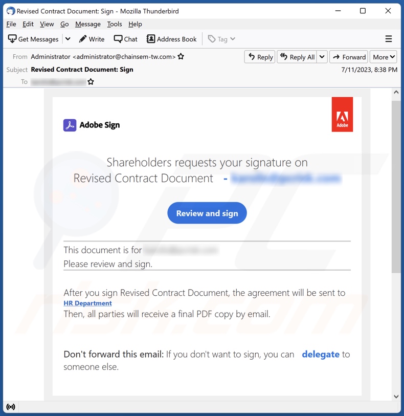 Campagna di spam via e-mail di Adobe Sign