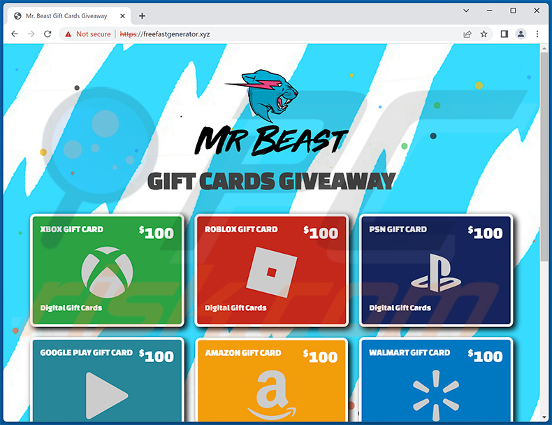 Mr Beast GIFT CARDS GIVEAWAY truffa