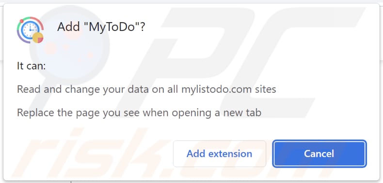 Autorizzazioni richieste dal dirottatore del browser MyToDo