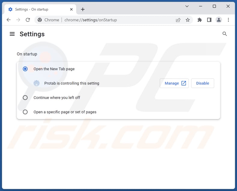 Rimozione di search.protab.me dalla home page di Google Chrome