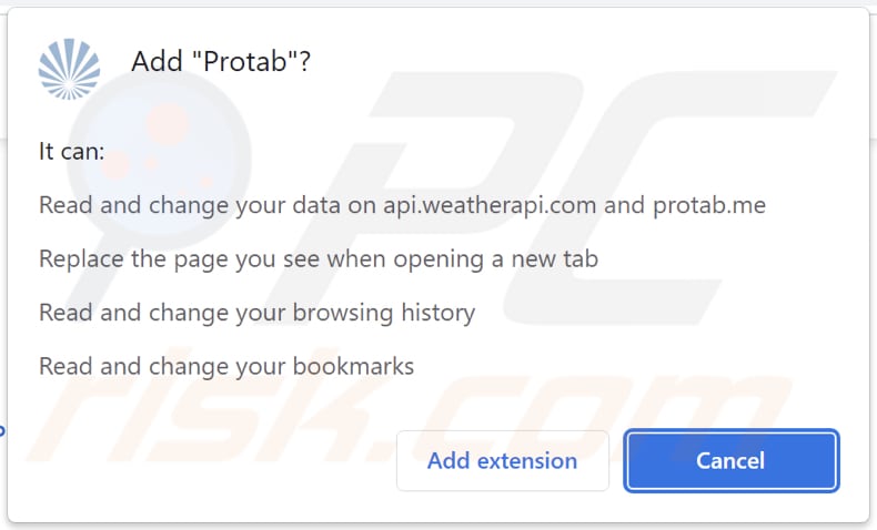 Autorizzazioni richieste dal dirottatore del browser Protab
