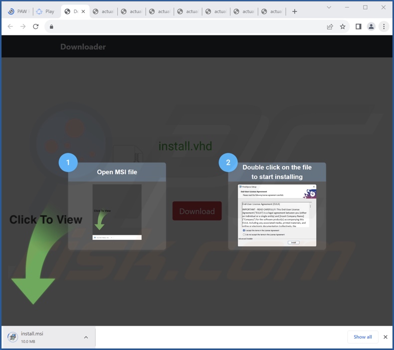 Sito Web che promuove l'adware Designer