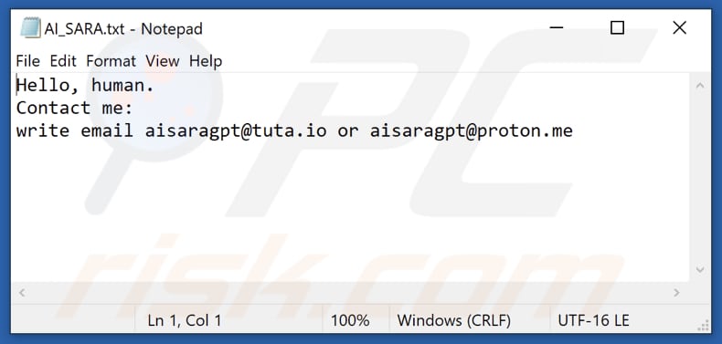 Screenshot del file di testo di GPT (