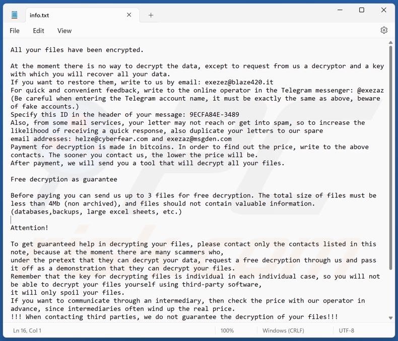 Screenshot del file di testo del ransomware Kmrox (