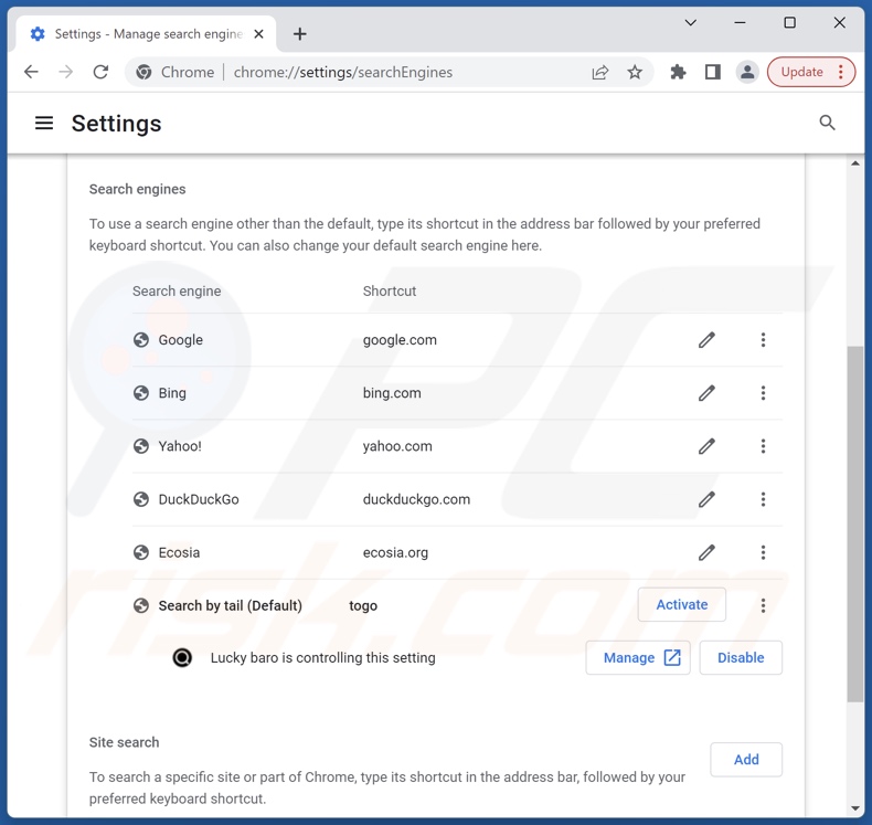 Rimozione barosearch.com dal motore di ricerca predefinito di Google Chrome