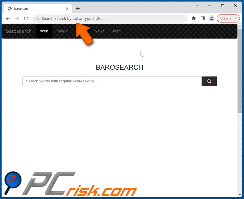 Barosearch.com che reindirizza al motore di ricerca Bing (GIF)