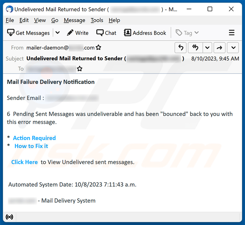 Mail Delivery Failure email truffa (2023-08-11)