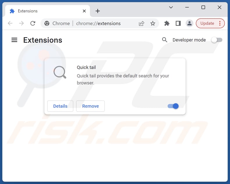 Rimozione delle estensioni di Google Chrome correlate a tailsearch.com