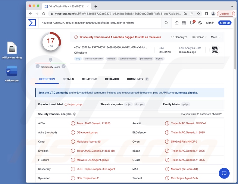 Rilevamenti di malware XLoader su VirusTotal
