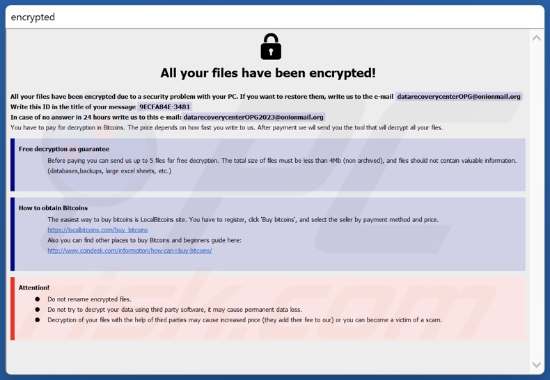 Schermata della finestra pop-up del ransomware 6y8dghklp (