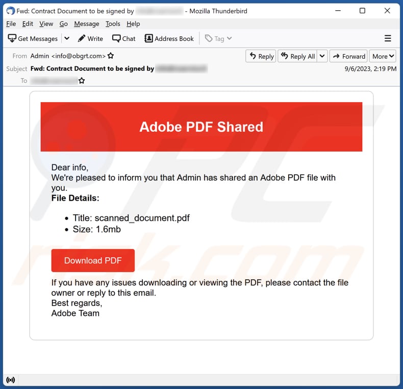 Adobe PDF Shared truffa di phishing