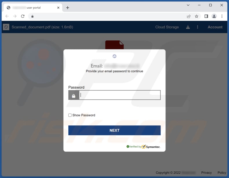 Sito Web di phishing Adobe PDF Shared utilizzato per estrarre le credenziali di accesso dell'account email