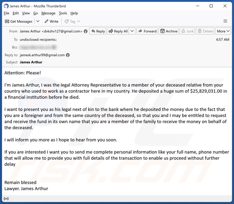 Deceased Relative Campagna di spam email