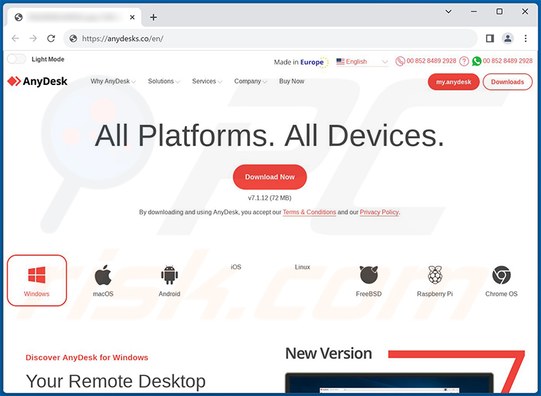 Screenshot di un falso sito Web di download di AnyDesk (anydesks[.]co) che diffonde lo stealer Doenerium