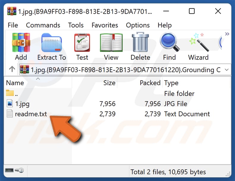 Screenshot del file compresso di Grounding Conductor contenente una richiesta di riscatto