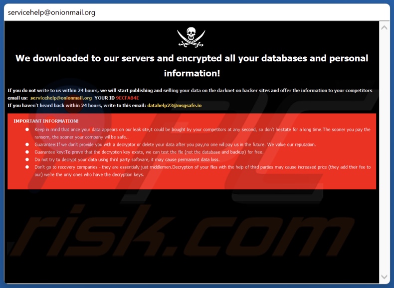 Schermata della finestra pop-up del ransomware 2023