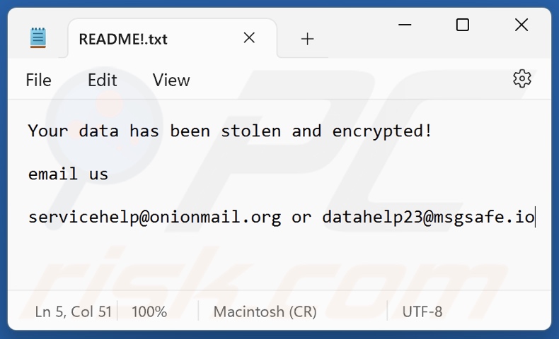 File di testo del ransomware 2023 (README!.txt)