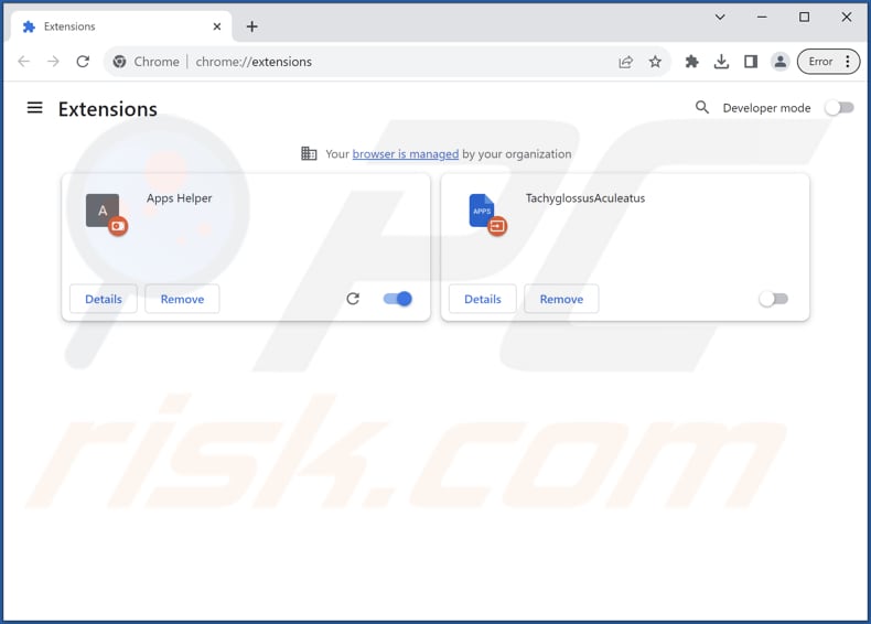 Rimozione dell'estensione dannosa di Apps Helper da Google Chrome step 2